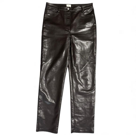 Aritzia Wilfred Melina Faux Leather Vegan Straight Leg Pants Brown Chocolate 10 - Picture 3 of 6